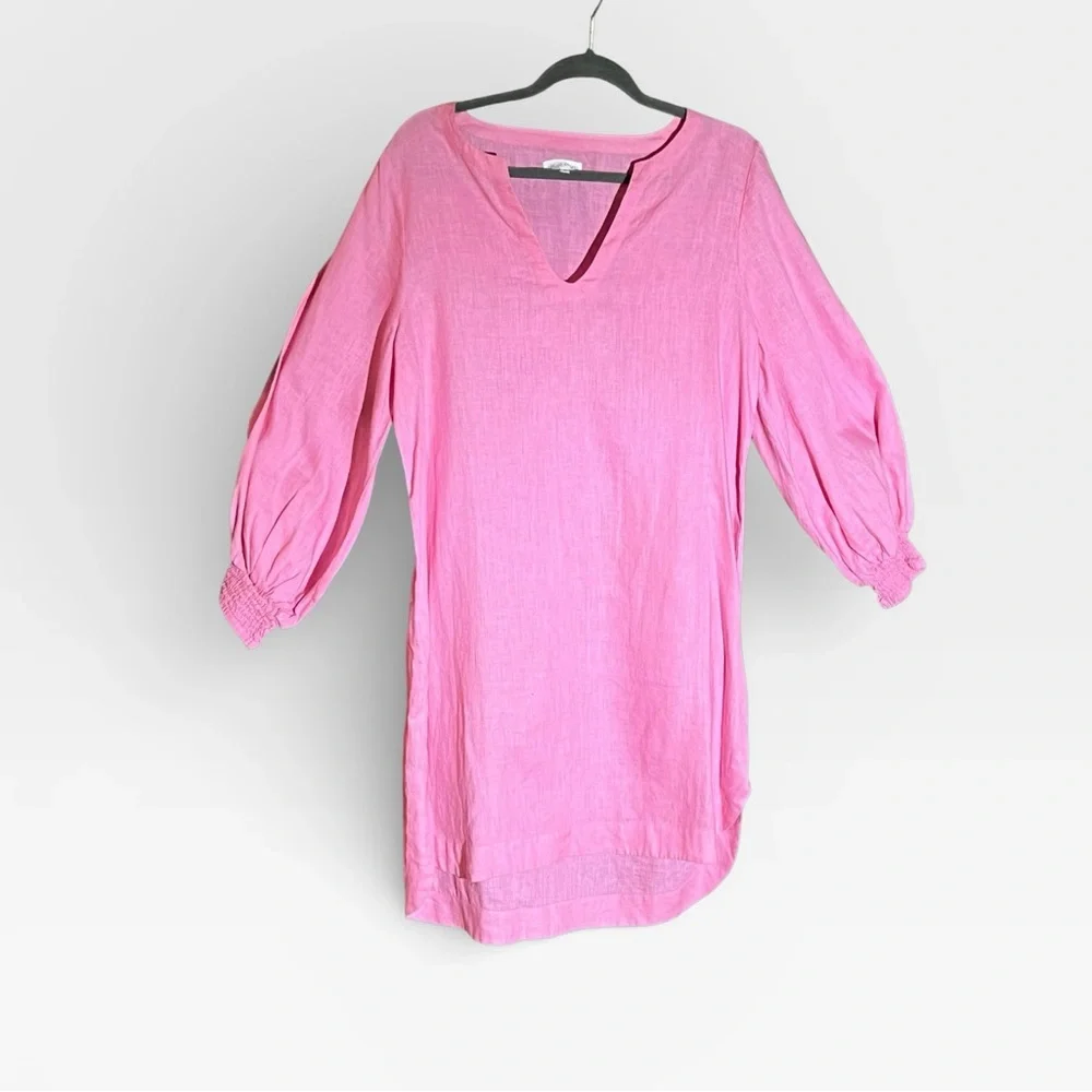 NWOT BEAUTIFUL PINK LINEN FLOWY ROMANTIC TUNIC SHORT DRESS COVER UP - Picture 2 of 5